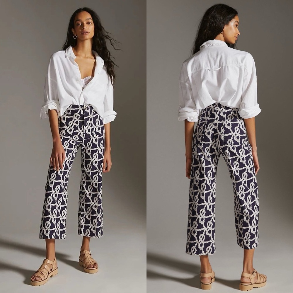Maeve by Anthropologie The Colette Wide Leg Pant in Navy Rope Print